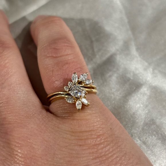 14k Gold Diamond Wedding Set Size 5 Round W/ Marquee ~3/4 Cttw - Picture 1 of 11